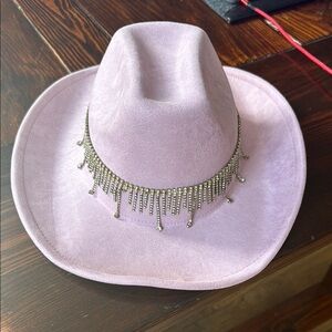 Lavender Suede Cowboy Hat with Silver Chain Fringe